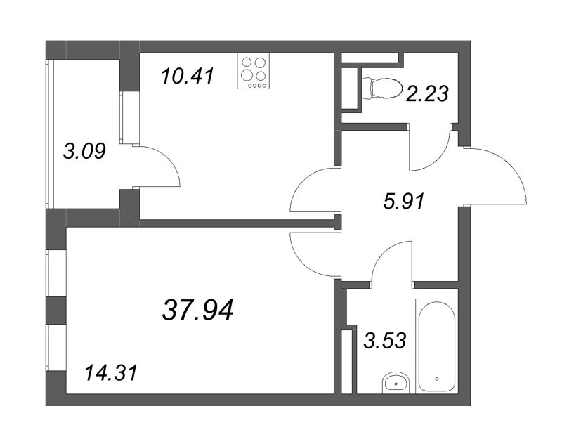 1 ккв 37,9 м²
