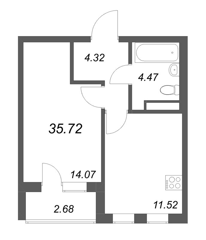 1 ккв 35,7 м²