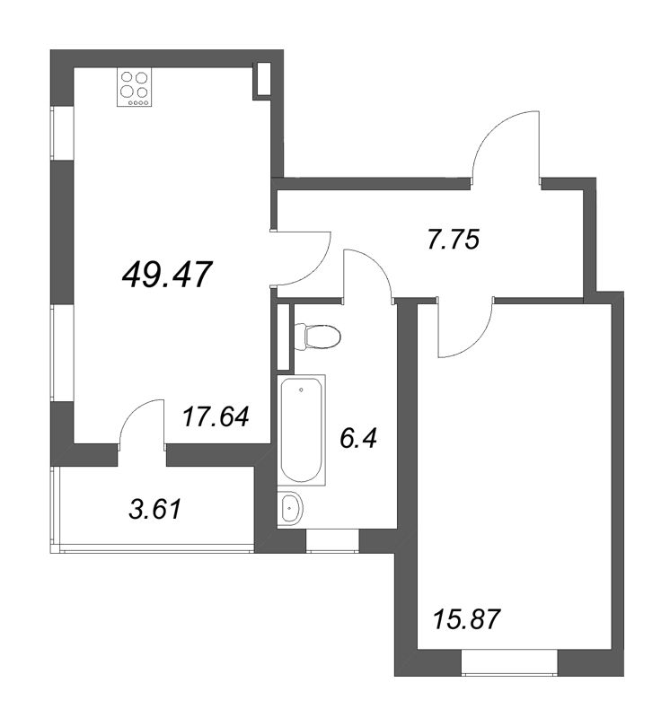 2 ккв (Евро) 49,5 м²