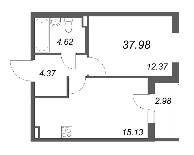 1 ккв 38 м²