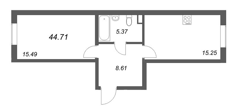 2 ккв (Евро) 44,7 м²