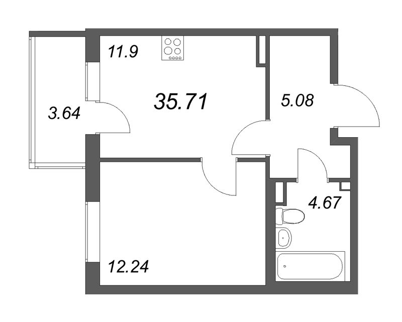 1 ккв 35,7 м²