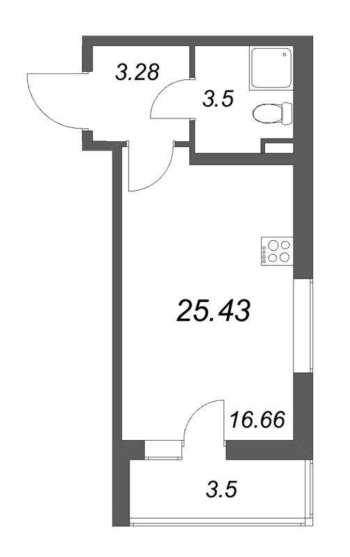 Студия 25,4 м²