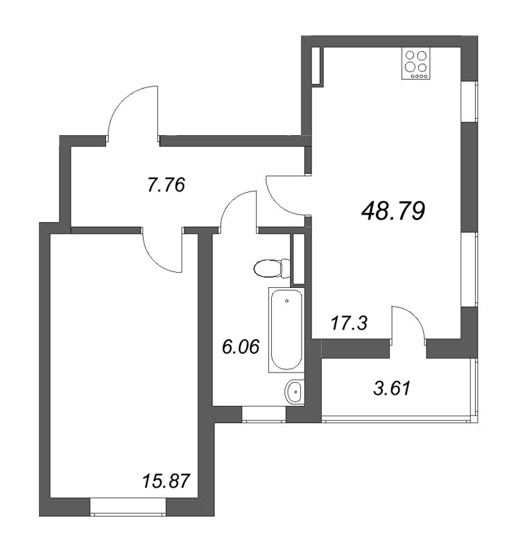 2 ккв (Евро) 48,8 м²