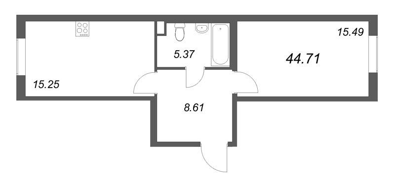 2 ккв (Евро) 44,7 м²