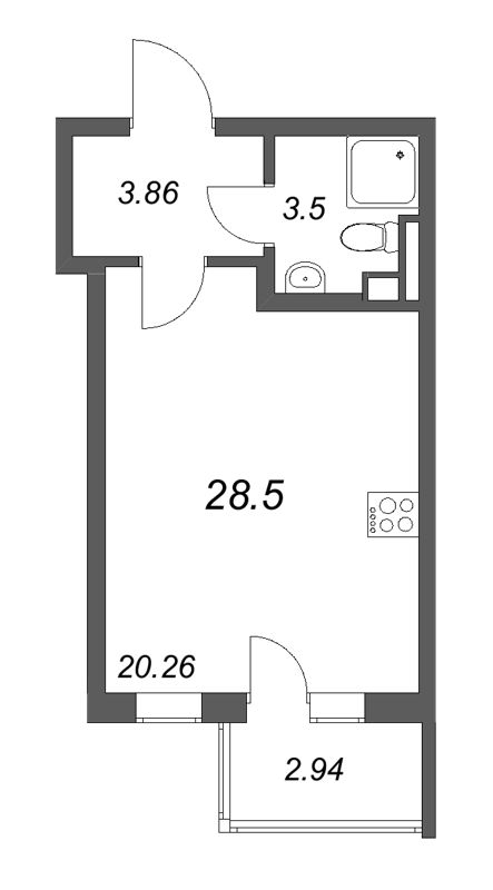 Студия 28,5 м²