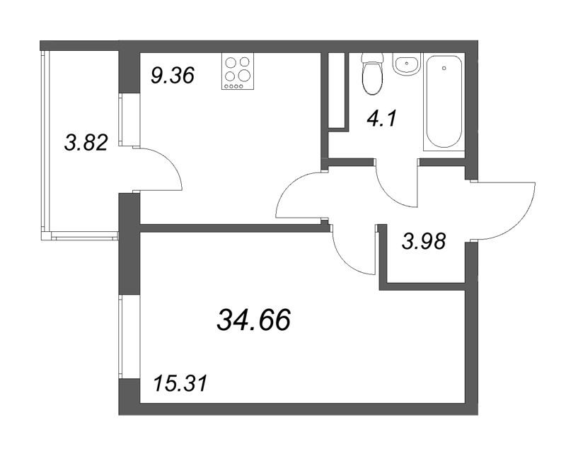 1 ккв 34,7 м²