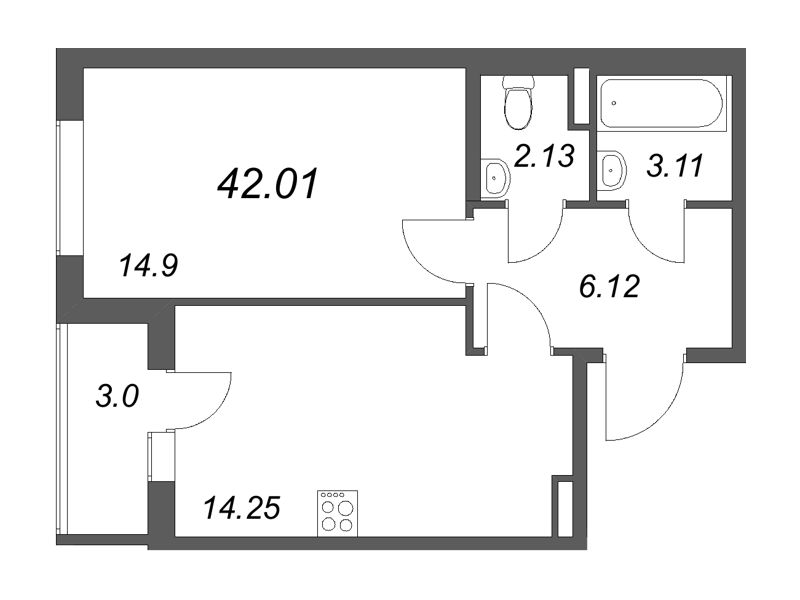 1 ккв 42 м²