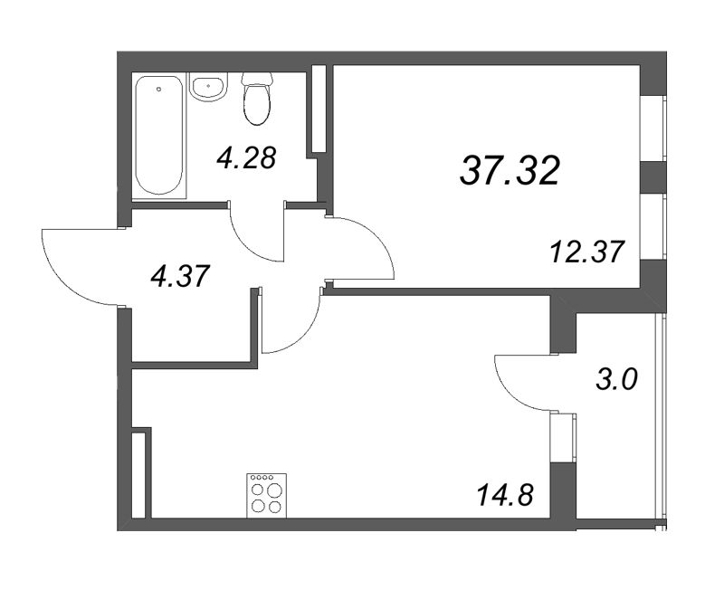 1 ккв 37,3 м²