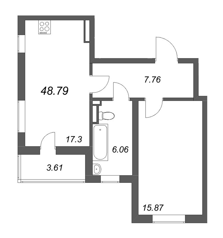 2 ккв (Евро) 48,8 м²