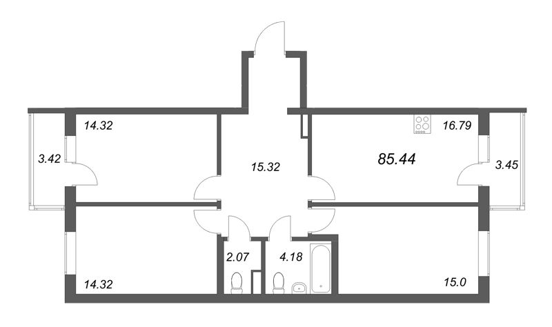 4 ккв (Евро) 85,4 м²