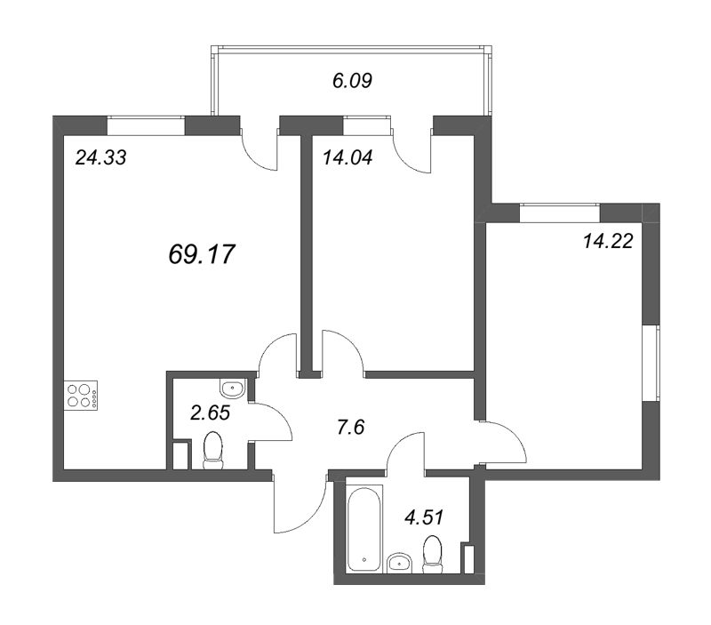 3 ккв (Евро) 69,2 м²