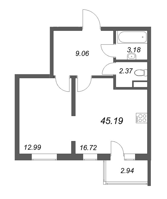 2 ккв (Евро) 45,2 м²