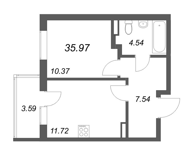 1 ккв 36 м²