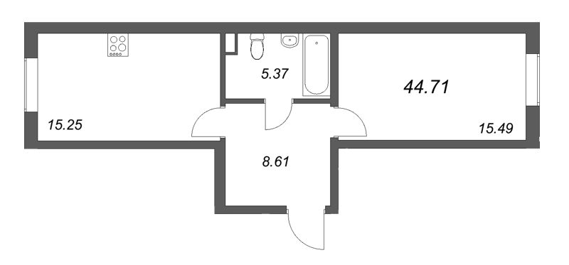 2 ккв (Евро) 44,7 м²