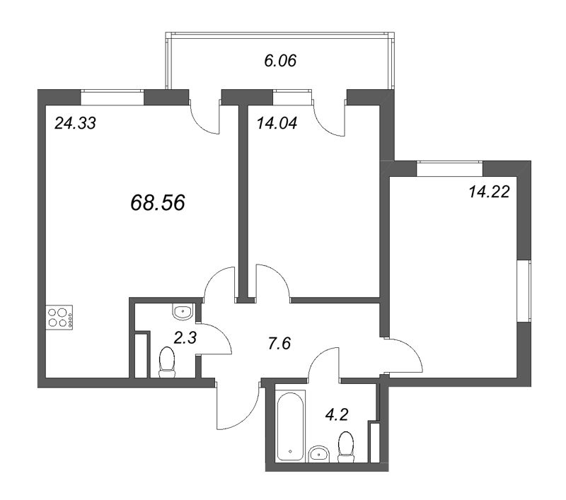 3 ккв (Евро) 68,6 м²