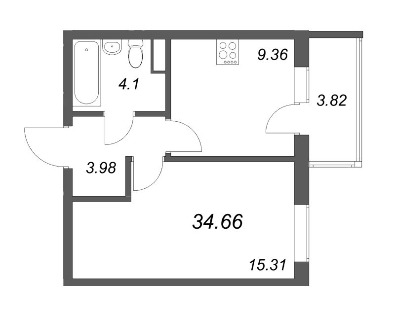 1 ккв 34,7 м²