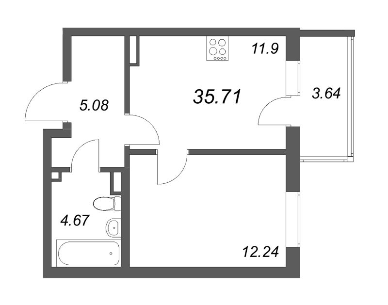 1 ккв 35,7 м²