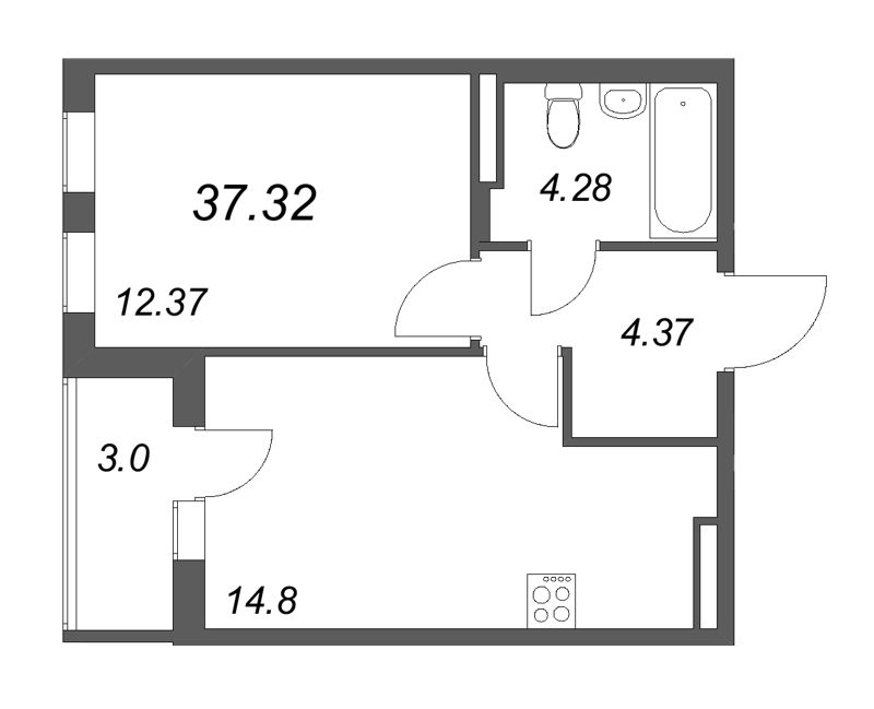 1 ккв 37,3 м²