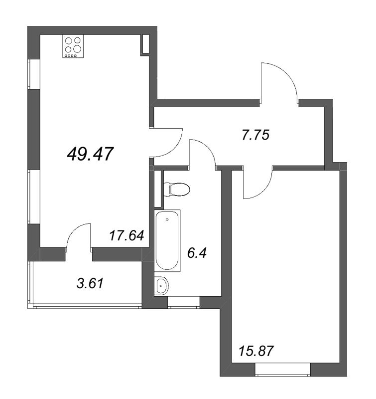 2 ккв (Евро) 49,5 м²