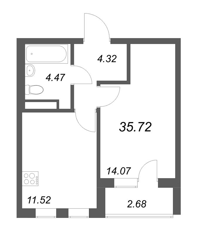 1 ккв 35,7 м²