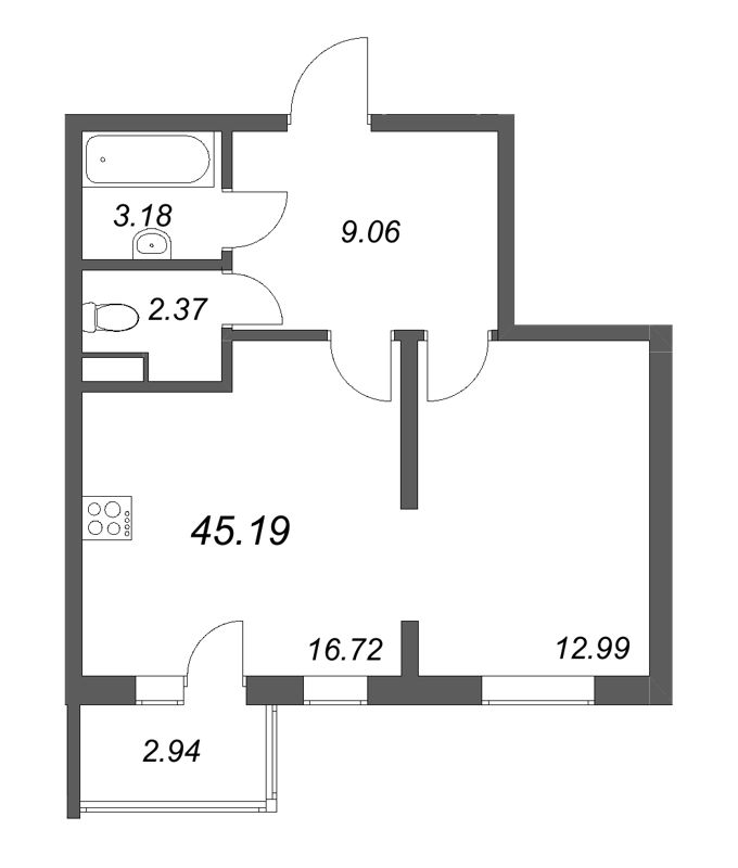 2 ккв (Евро) 45,2 м²
