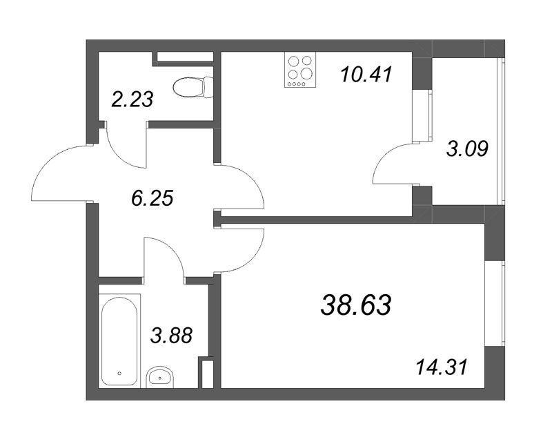 1 ккв 38,6 м²