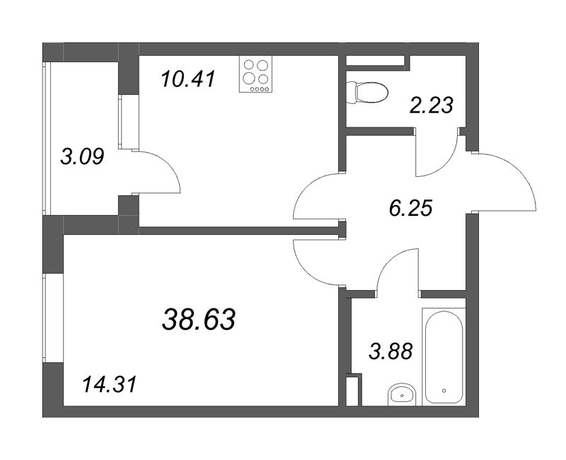 1 ккв 38,6 м²