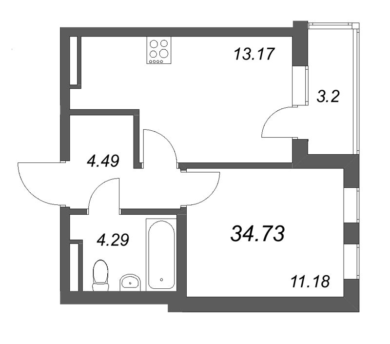 1 ккв 34,7 м²