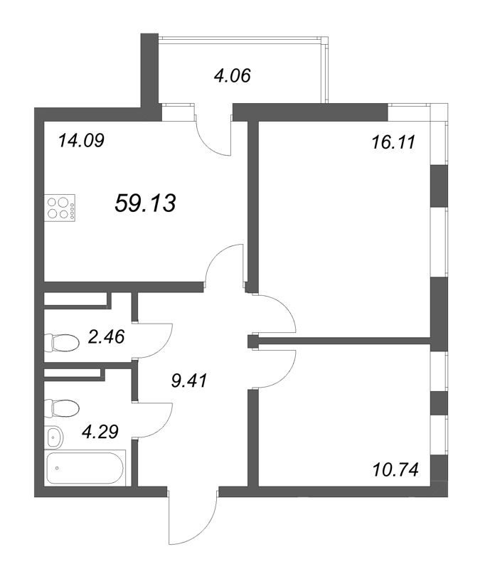 2 ккв 59,1 м²
