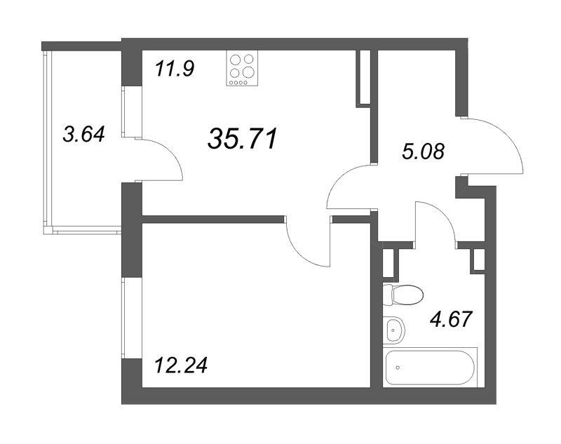 1 ккв 35,7 м²