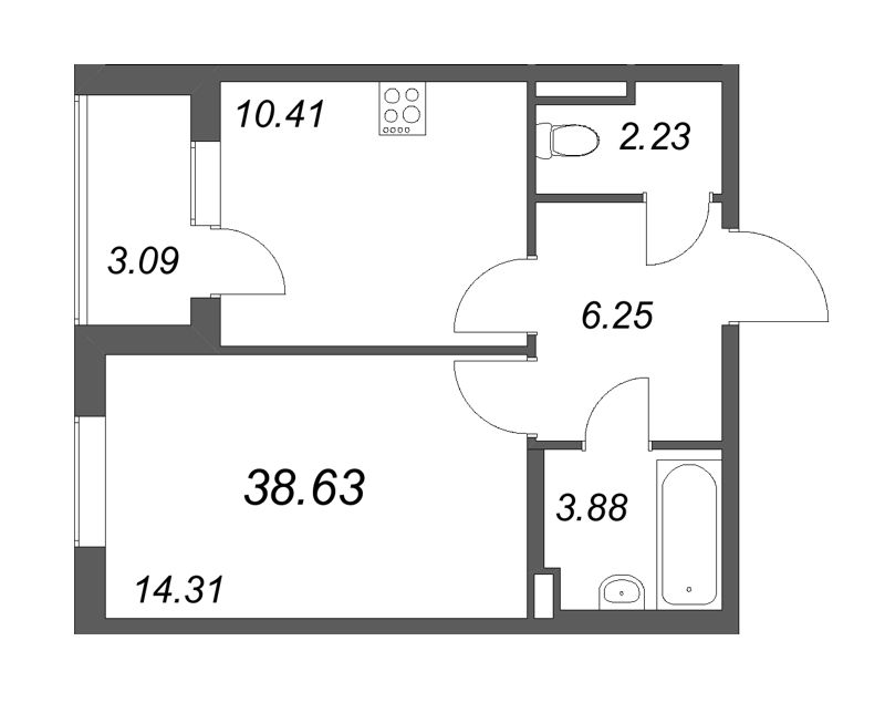1 ккв 38,6 м²