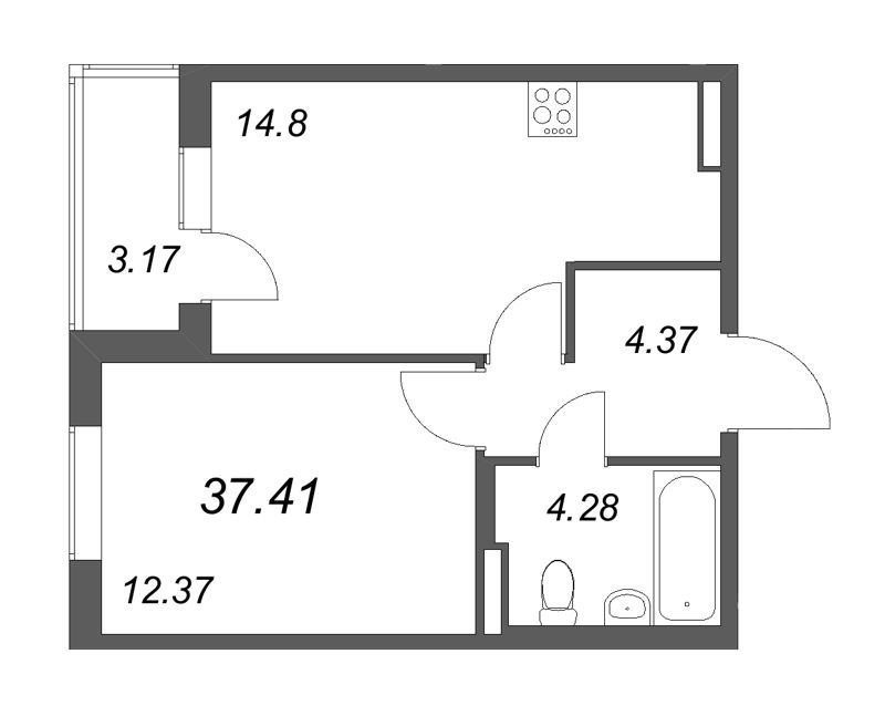 1 ккв 37,4 м²