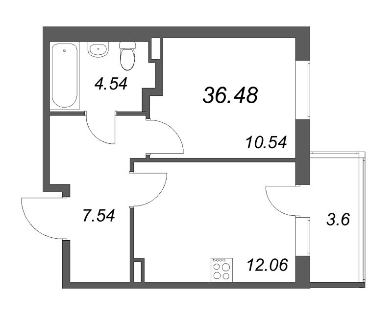 1 ккв 36,5 м²
