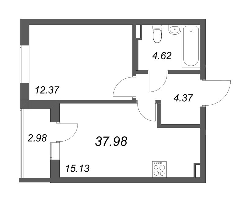2 ккв (Евро) 38 м²