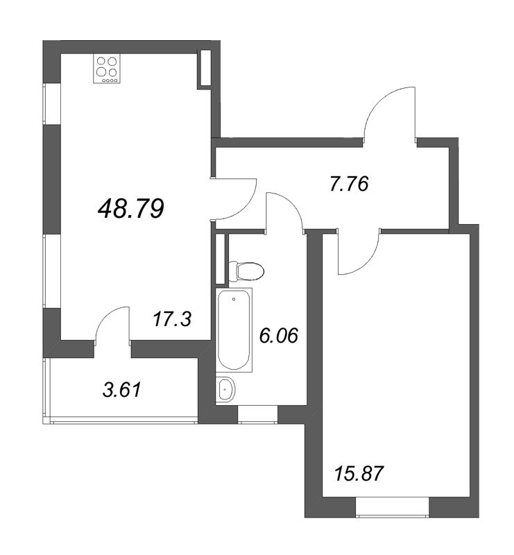 2 ккв (Евро) 48,8 м²