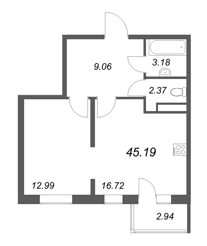 2 ккв (Евро) 45,2 м²