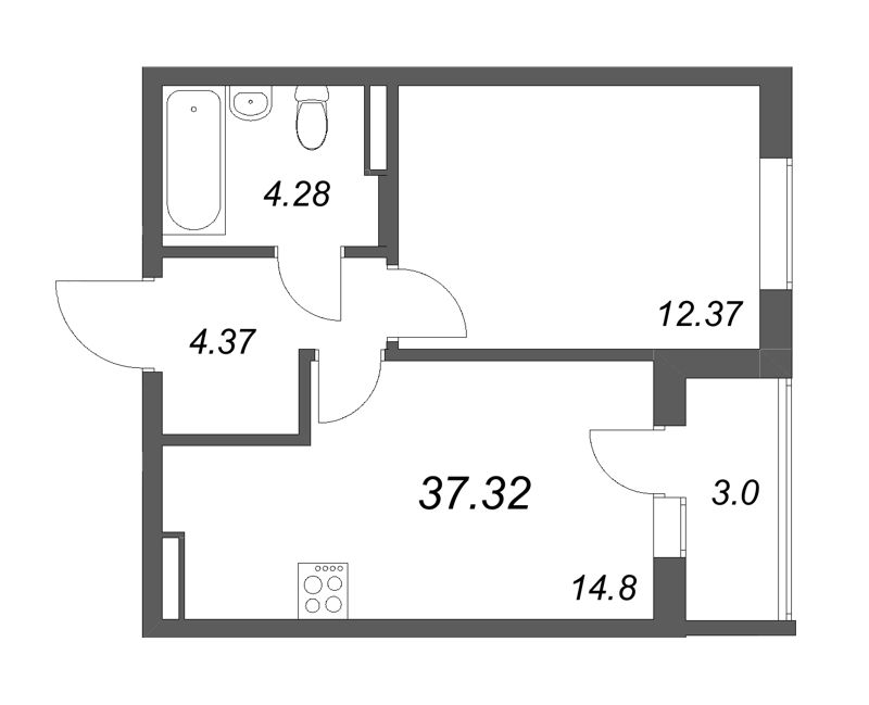 1 ккв 37,3 м²