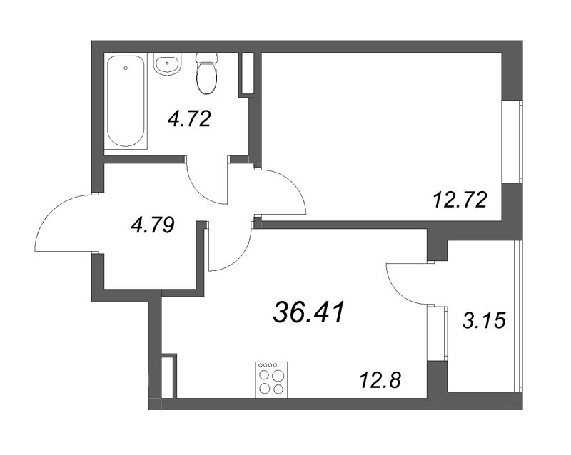 1 ккв 36,4 м²
