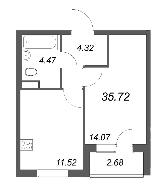 1 ккв 35,7 м²