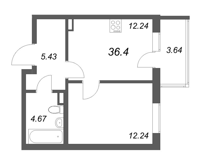 1 ккв 36,4 м²