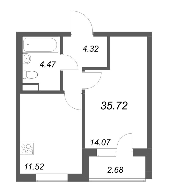 1 ккв 35,7 м²