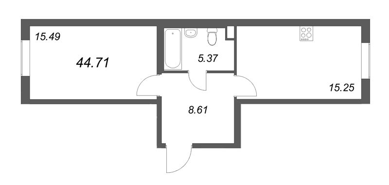 2 ккв (Евро) 44,7 м²