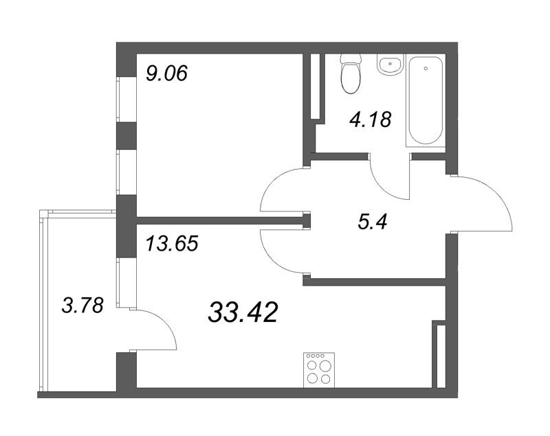 1 ккв 33,4 м²