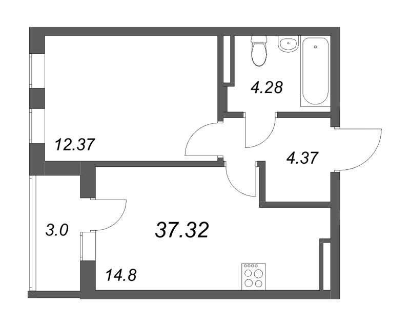 1 ккв 37,3 м²