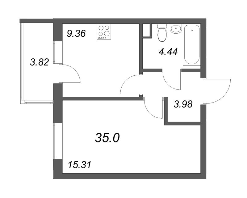 1 ккв 35 м²