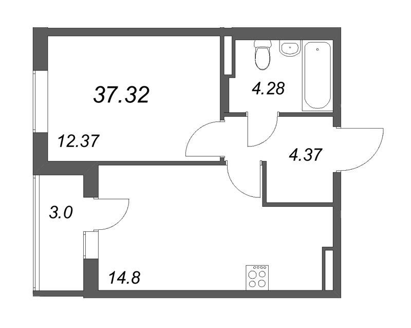 1 ккв 37,3 м²