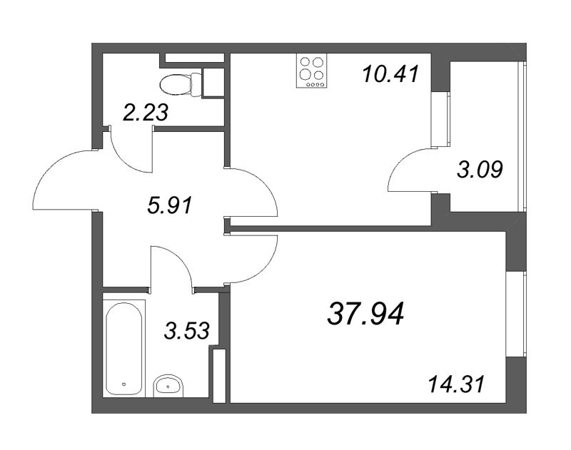1 ккв 37,9 м²