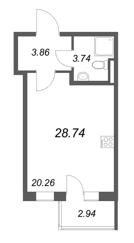 Студия 28,7 м²
