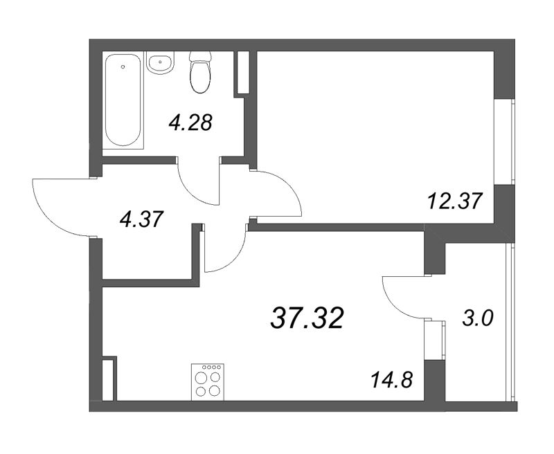 1 ккв 37,3 м²